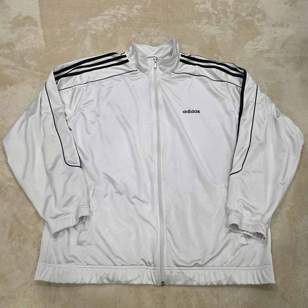 Vintage Y2k Adidas Track Jacket White Full Zip Men's Large 3-Stripe Flaws 2005